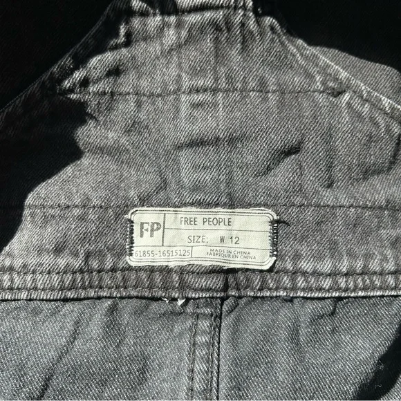 Free People Black Denim Distressed Hem Overall Mini Dress | Size 12 - Picture 6 of 10